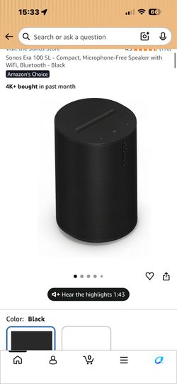 Sonos Era 100 SL Speaker Black