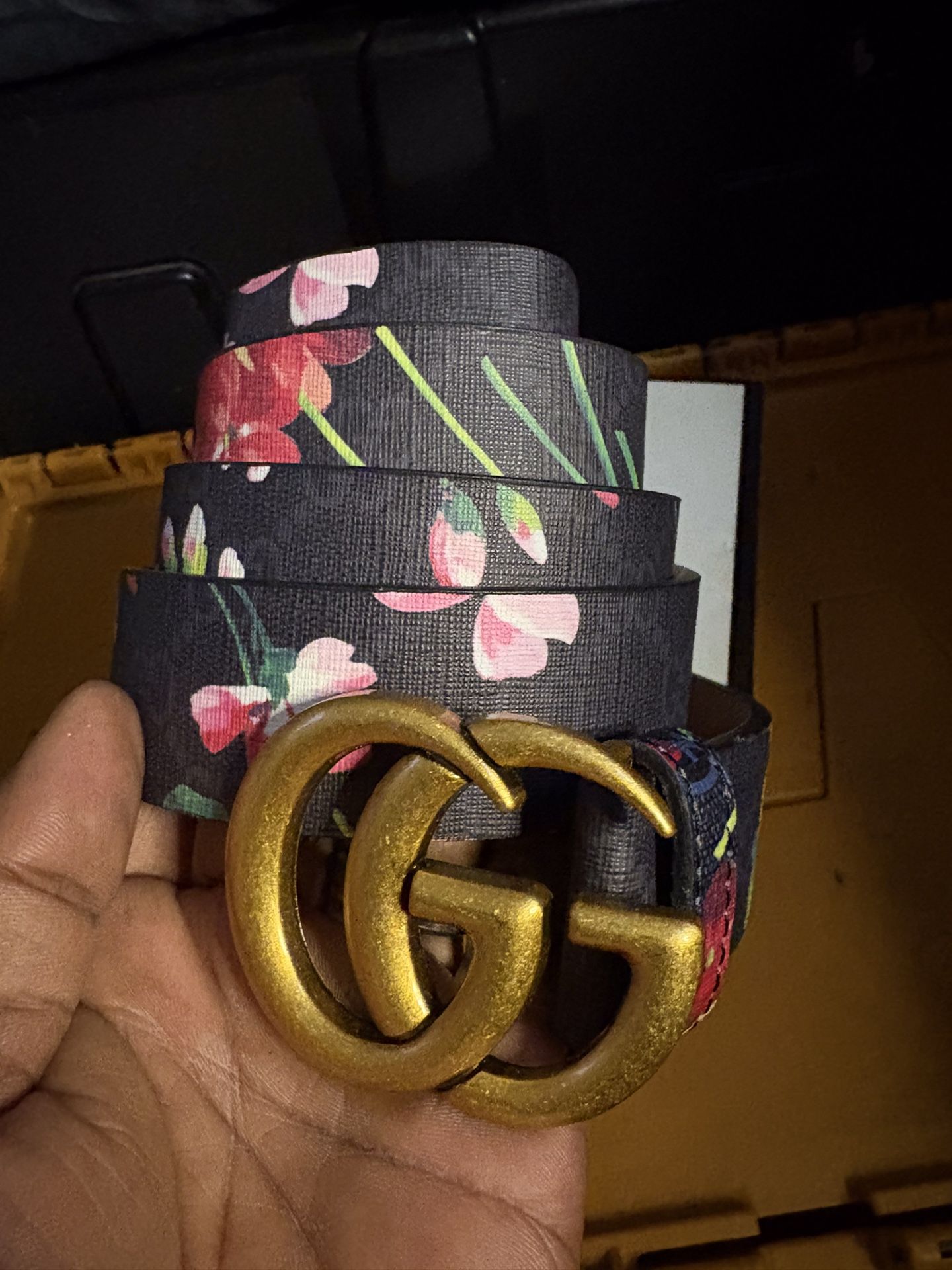 Black Leather Floral Belt