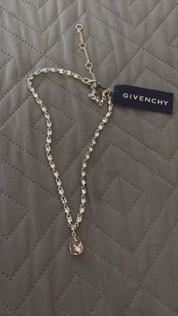 New Givenchy Gold-Tone Crystal Tennis Necklace with Pear Pendant