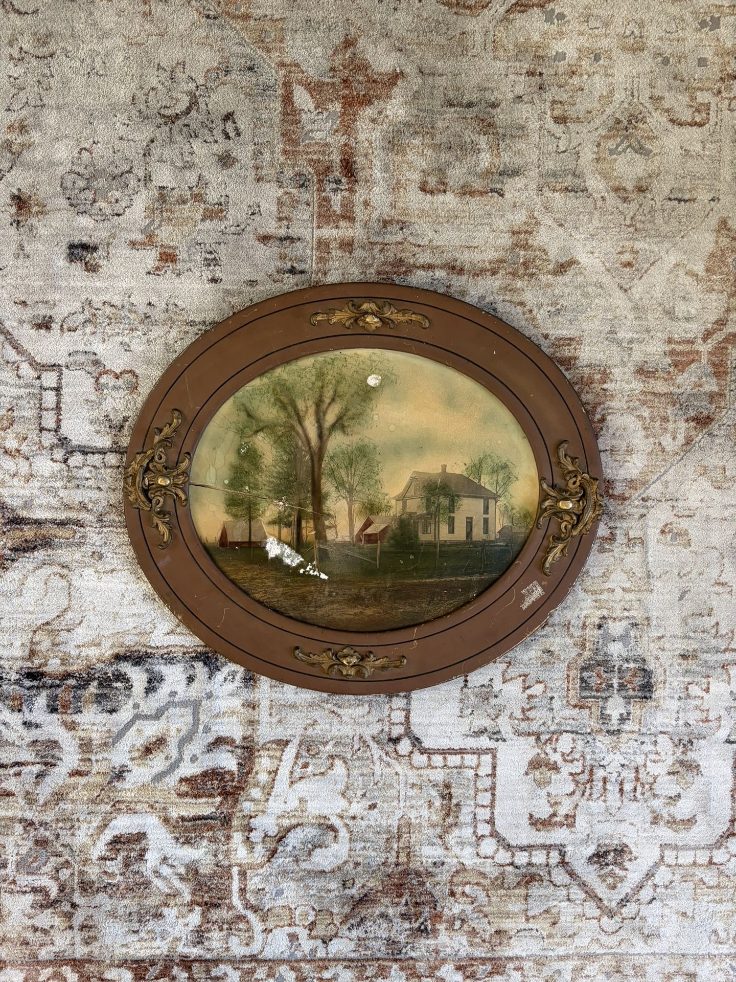 Vintage Oval Framed Painting - 19in x 22in