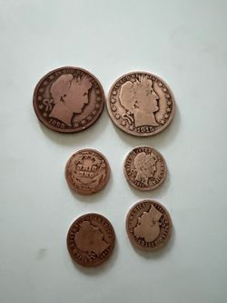 (6) OLD BARBER SILVER COINS