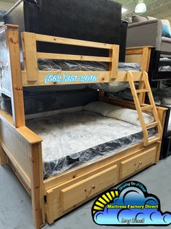 Twin full full bunk bed natural litera cama con colchones nuevos new trundle