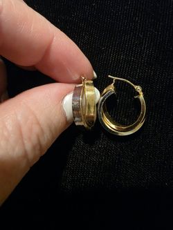 Genuine 14K Yellow White Gold Crossover Hoop Earrings (A127)