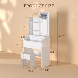 Small Makeup Vanity Desk with Fold-up Panel, White Vanity Set