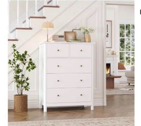 White brand new five drawer tall standing drop chest of drawers new