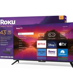 Roku 43" Select Series 4K HDR Smart RokuTV with Enhanced Voice Remote, Brilliant 4K Picture, Automatic Brightness, and Seamless Streaming