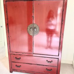 Red Lacquered Chinese Armoire Wedding Cabinet