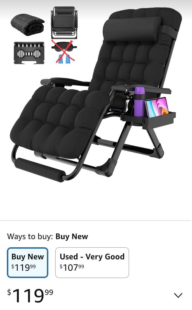 Suteck Oversized Zero Gravity Chair, 33In XXL Outdoor Recliner Chair