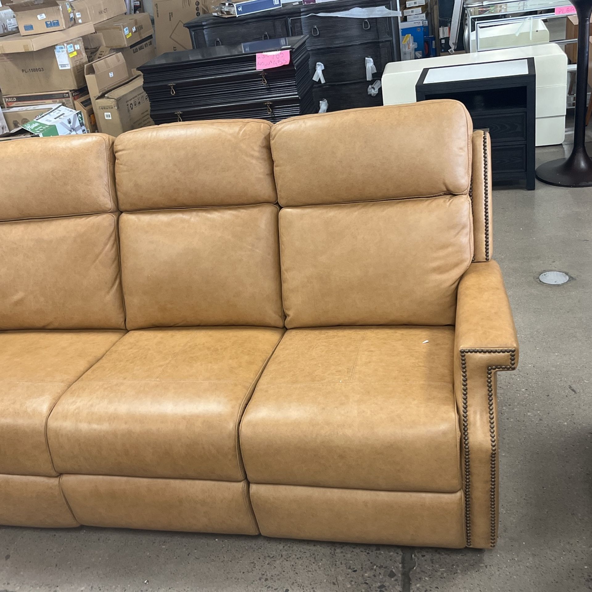 MS Vaughn 67.5” Genuine Leather Rolled Arm Power Reclining Sofa