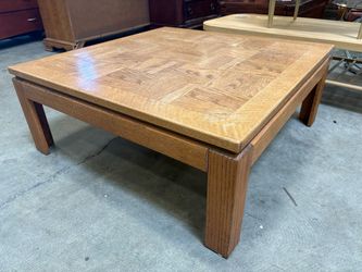 Vintage Wooden Natural Finish Checkered Pattern Square Coffee Table