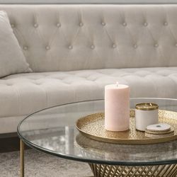 Modern Cream Tufted Sofa – Reclinable to a Day Bed - Mid Century / West Elm Style – Gold Legs