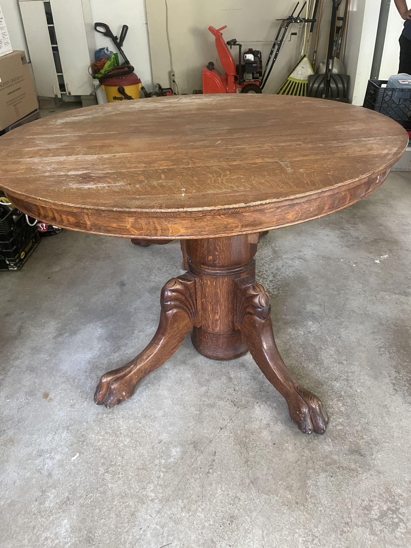 Antique Round Oak Claw Foot Table