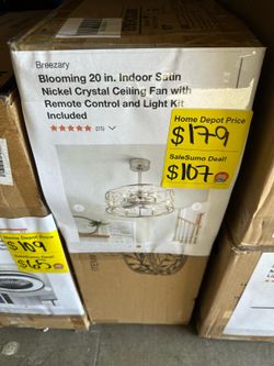 SaleSumo Breezary Blooming 20 in. Indoor Satin Nickel Crystal Ceiling Fan with Remote Control and Light Kit Included