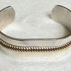 Blackinton Sterling Silver and 14kt Gold Cuff Bracelet, 