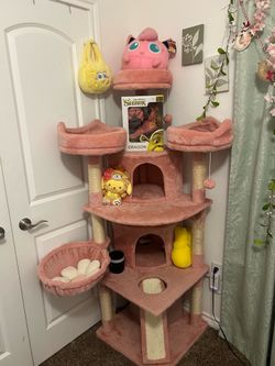 Pink Cat Tree 64 inch tall Corner