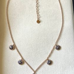 Italian silver plique-à-jour/ translucent enamel drop necklace in rose gold tone