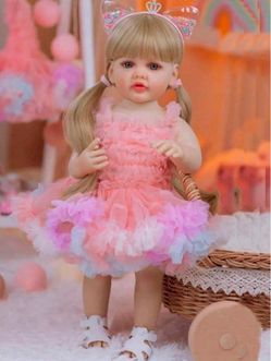 Full Soft Vinyl Girl Body Lifelike 55 CM Reborn Blonde Doll