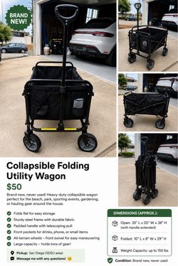 Collapsible Folding Utility Wagon | Heavy Duty | New Condition