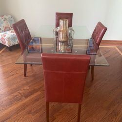 Glass Dining Table w/ Leather Chairs