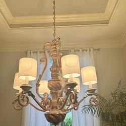 Six light chandelier wood finish accented in silver -  49 inches high and 53 inches wide
