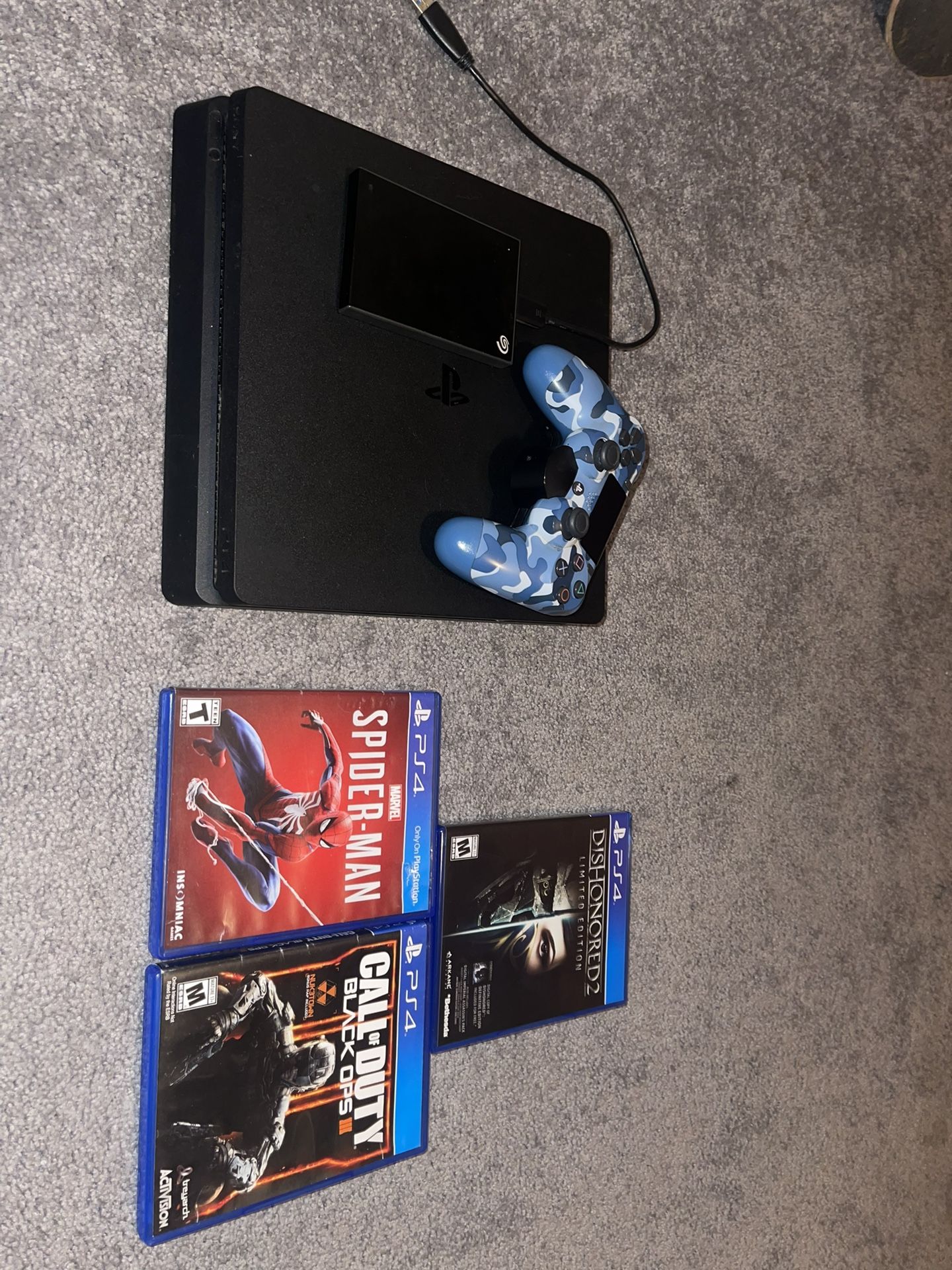 PS4 Slim 500GB w/2TB External Hard Drive and Games and