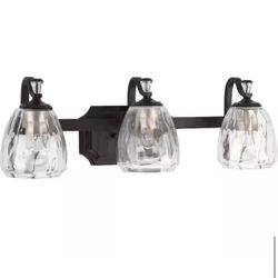 Progress Lighting Anjoux Collection 23 in. 3-Light Antique Bronze Clear Water Glass Luxury New Traditional Bathroom Vanity Light