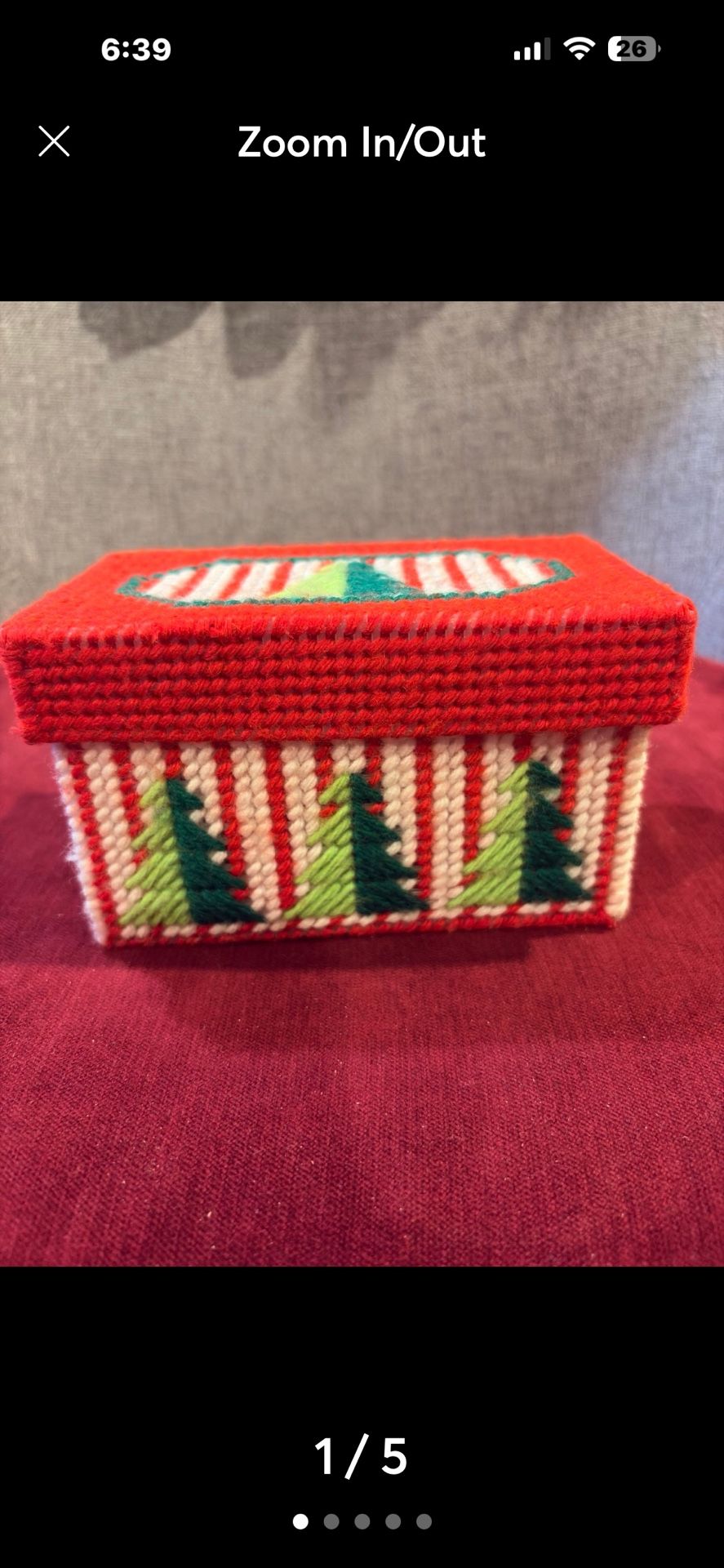Pre-Owned Vintage Needle Point Christmas Tree Card Recipe Box/Storage Box