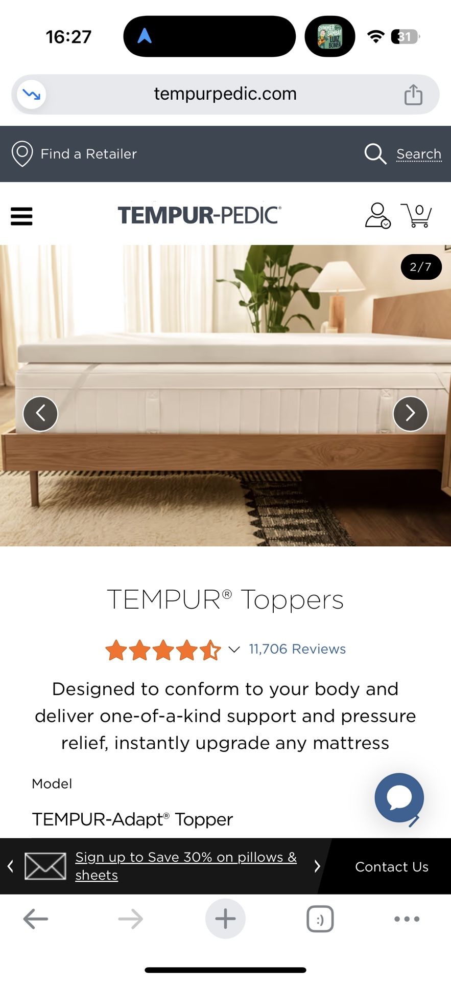 tempur pedic tempur adapt mattress topper + cooling size full