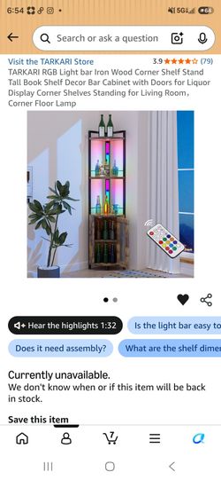 Corner bar with light up bar in center with 2 matching shelves