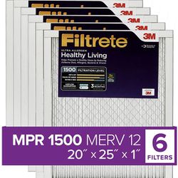 Filtrete 20x25x1, AC Furnace Air Filter, MPR 1500, Healthy Living Ultra Allergen, 6-Pack (exact dimensions 19.69 x 24.69 x 0.78)