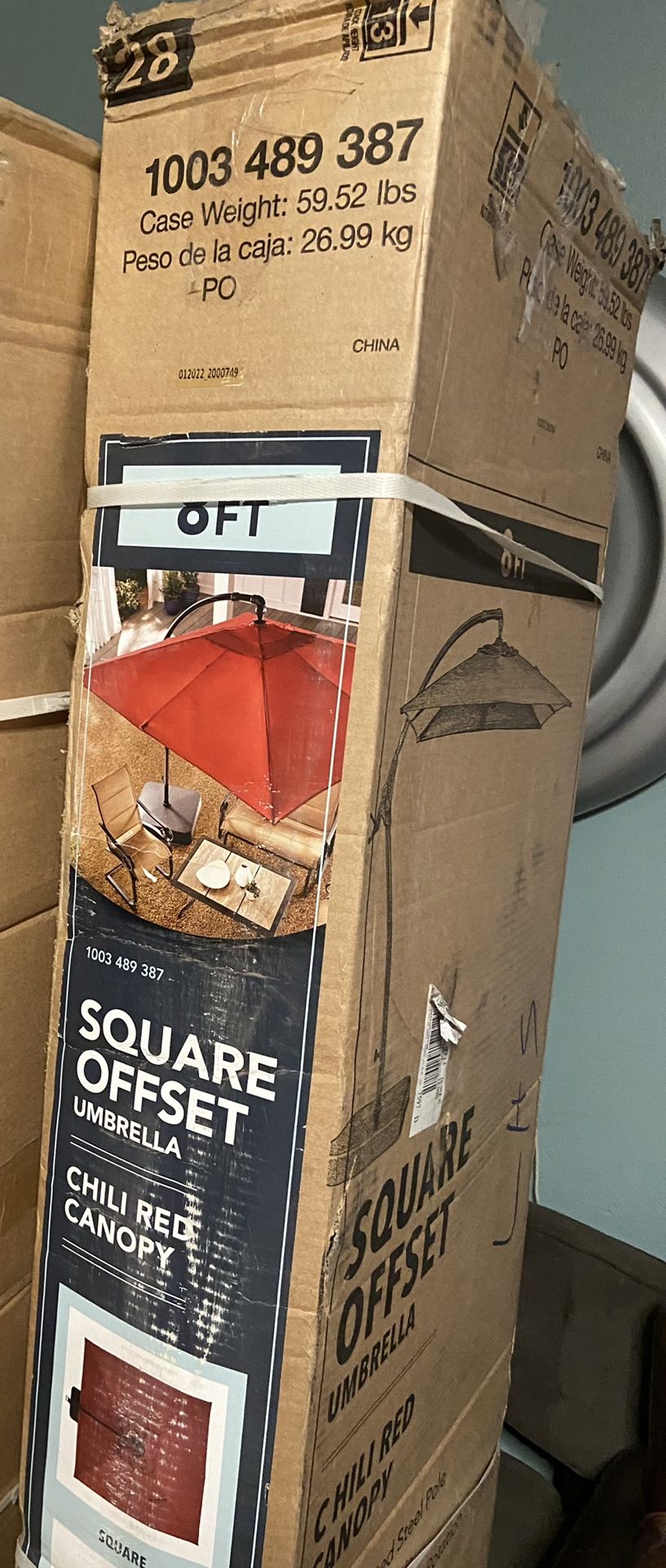 Hampton Bay 8 ft. Square Aluminum Cantilever Offset Outdoor Patio Umbrella in Chili Red