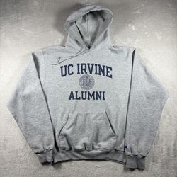 Vintage UC Irvine Champion Men’s Medium Gray Hoodie Sweatshirt Y2K #3125