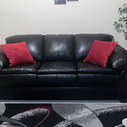 Black Faux Leather Livingroom Set 3pc