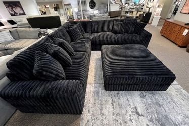 Corduroy Sectional Couch Black sectional couch set Fast Delivery Military Discount Only $39 Down Payment 👉 PLEASE ASK FOR JON GREEN WHEN YOU ARRIVE!