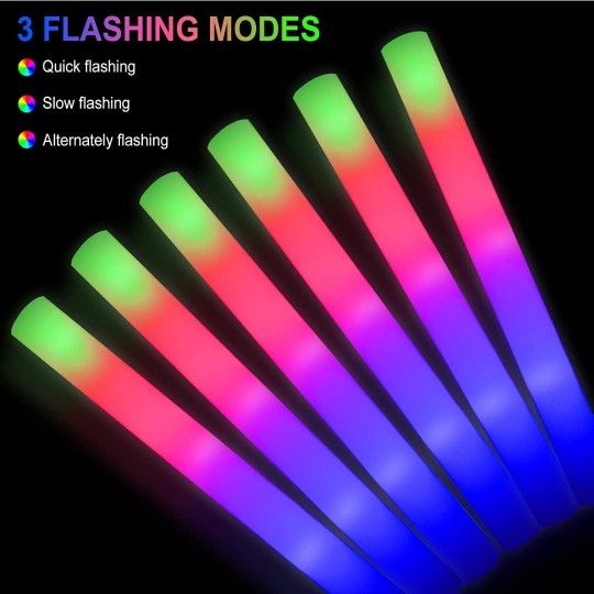 LED Foam Sticks, Flashing Glow Sticks, Light Up Baton Wands - 18 Pieces