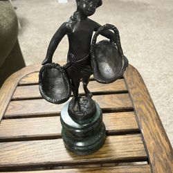 VINTAGE SUZANNE BIZARD SIGNED BRONZE & MARBLE STATUE SCULPTURE