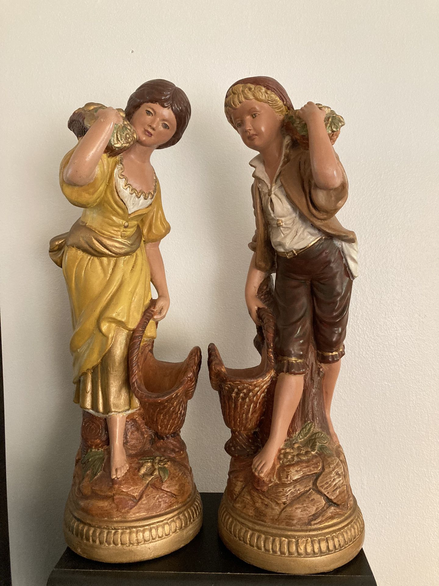 Vintage MARWAL Chalkware Country Boy And Girl Statues
