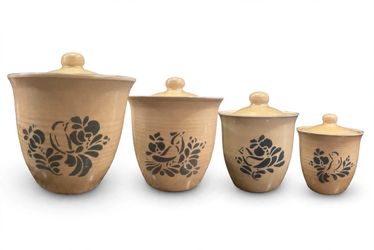Pfaltzgraff 4pc Canister Set — Blue Bird Folk Art — USA 1970s-90s