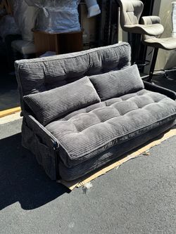 Gray Corduroy Tufted Futon Sofa Bed
