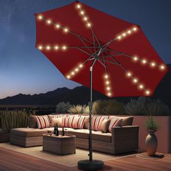 HOMSHADE 10ft Solar Patio Umbrella - Solar Lights LED Lighted Outdoor Market Table Umbrella, UPF50+ UV Protection with Push Button Tilt, Crank for Poo