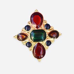 Jay Strongwater Signed Chunky Jeweled Maltese Cross Style Scarf Slide Pendant Buckle 