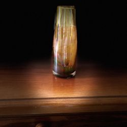 Amber iridescent 6.5” vase