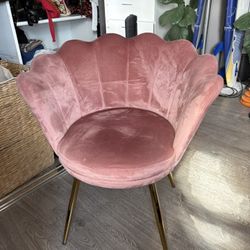 pink velvet shell/scalloped accent chair with gold finishes