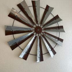 Metal Silver Windmill Wall Decor
