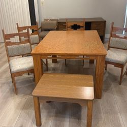Vintage Solid Wood Dining Table + Chairs (1980s)