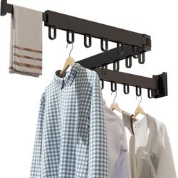 Brand New Retractable Telescopic Clothes Rack, Tri-Folding, Wall Mounted, Holds Up To 220Lbs.