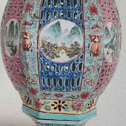 Antique Qing Hand Painted Famille Rose Chinese Wedding Lantern