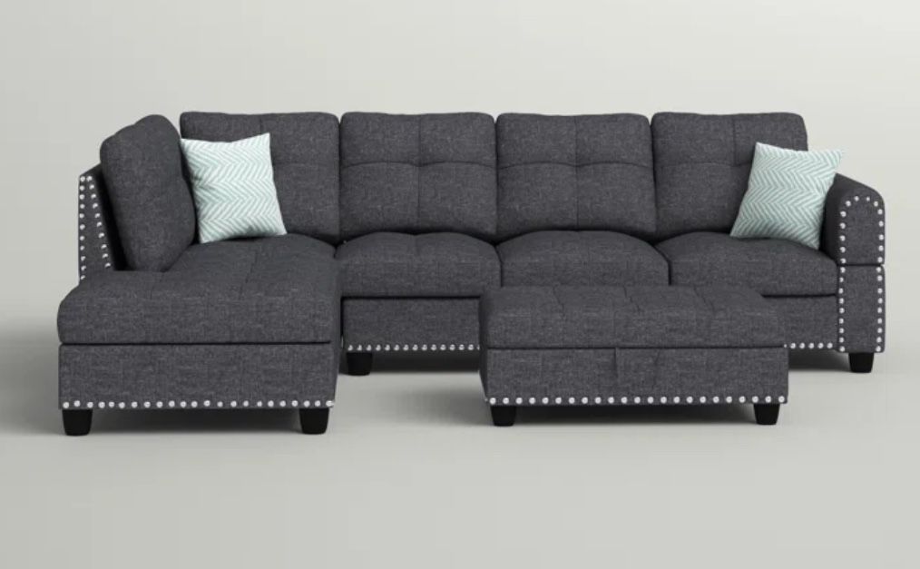 98" Wide Left Hand Facing Sofa & Chaise with Ottoman