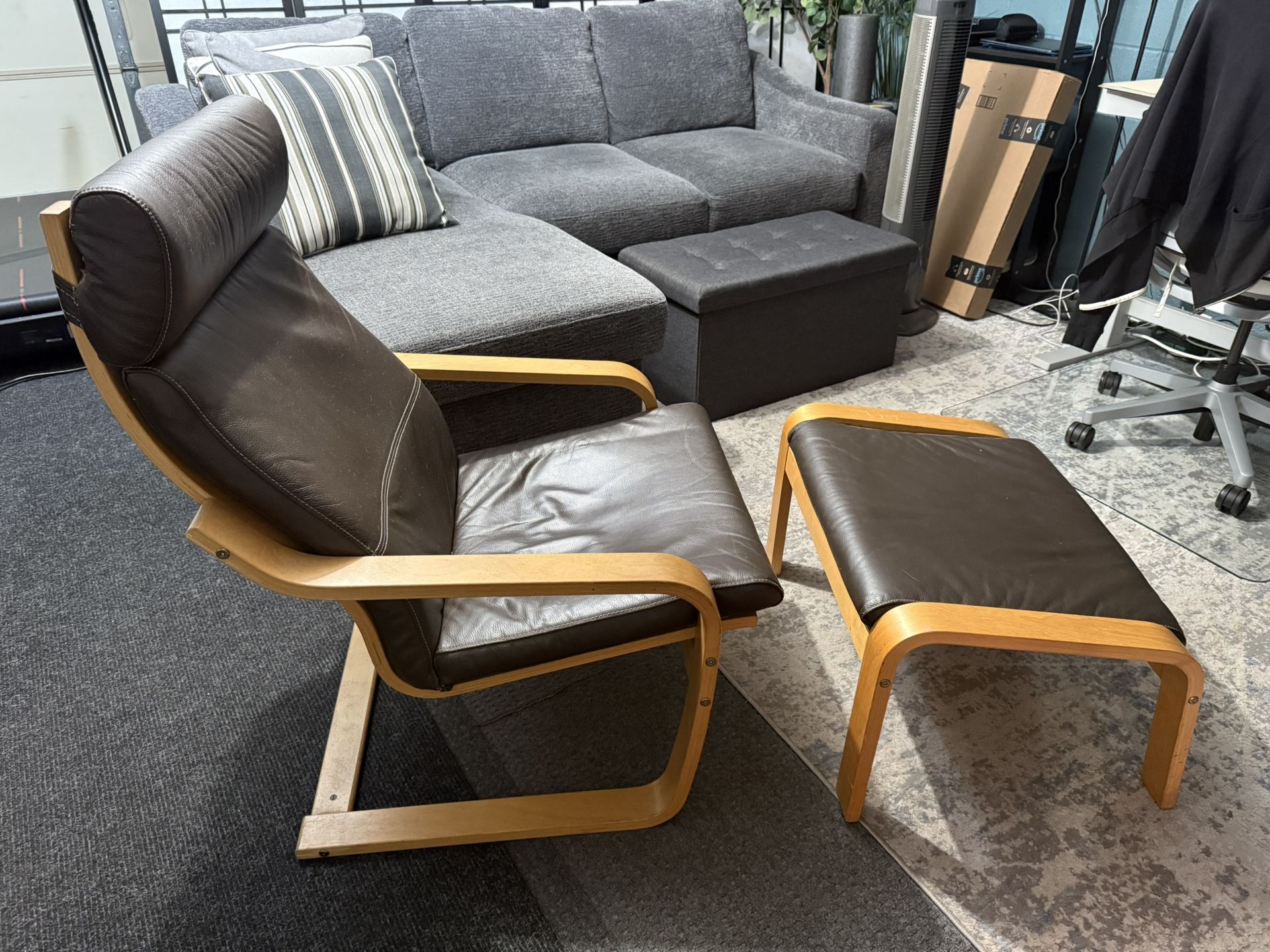 IKEA POÄNG Armchair & Ottoman – Birch Veneer / Dark Brown