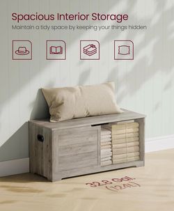 Storage Chest, Storage Bench with 2 Safety Hinges, Farmhouse Style, 15.7 x 39.4 x 18.3 Inches, for Entryway, Bedroom, Living Room, Heather Greige ULSB